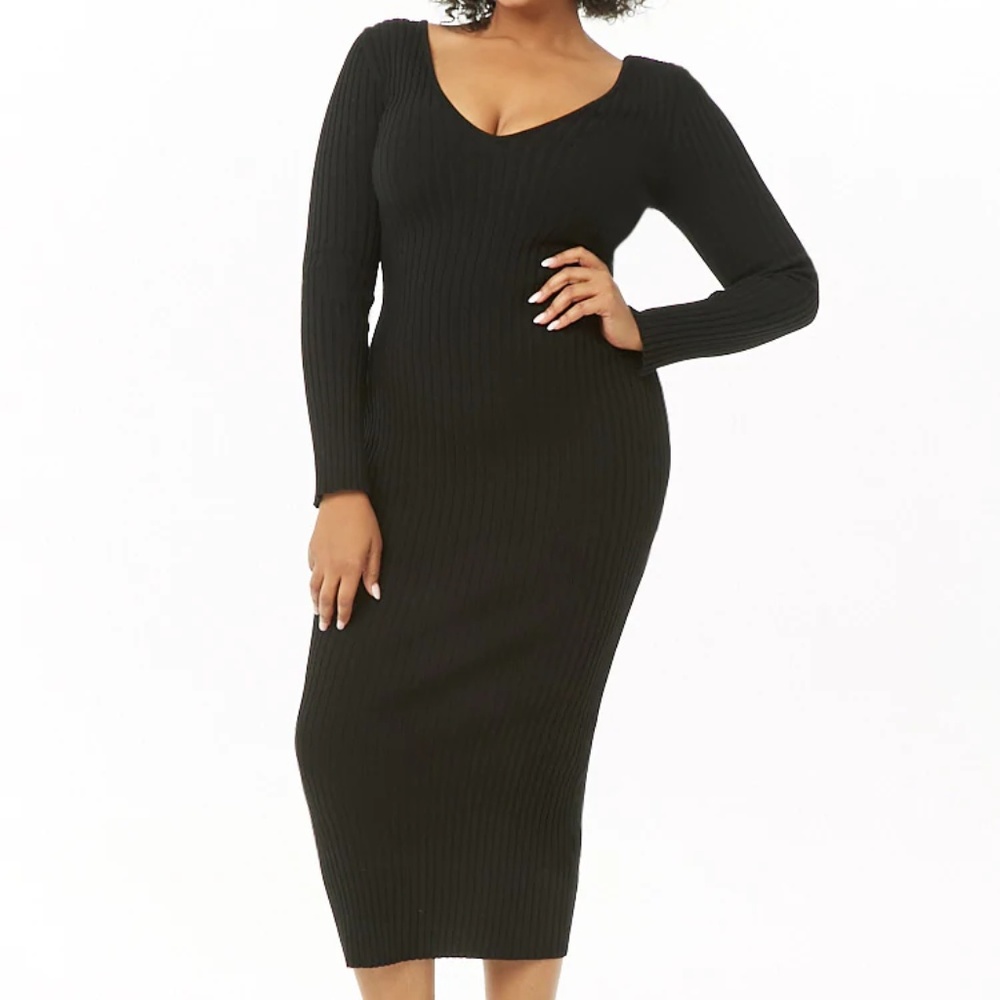 Plus Size Bodycon Midi Sweater Dress